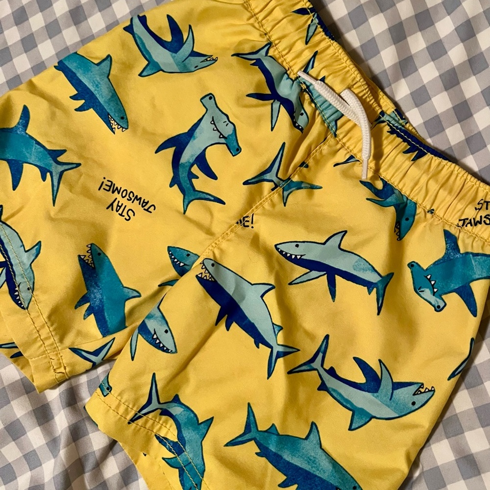Old Navy Kids Swim Trunks - Vibrant Yellow with Blue Sharks Size 3T - Picture 2 of 5